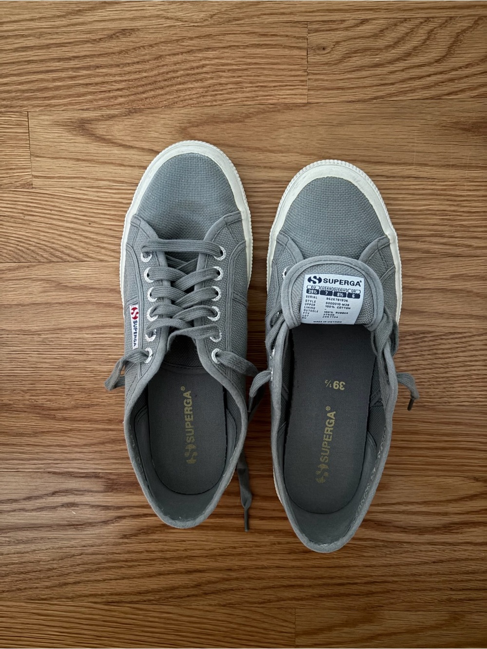 Superga Gray Canvas Low-Top Sneakers with White Trim